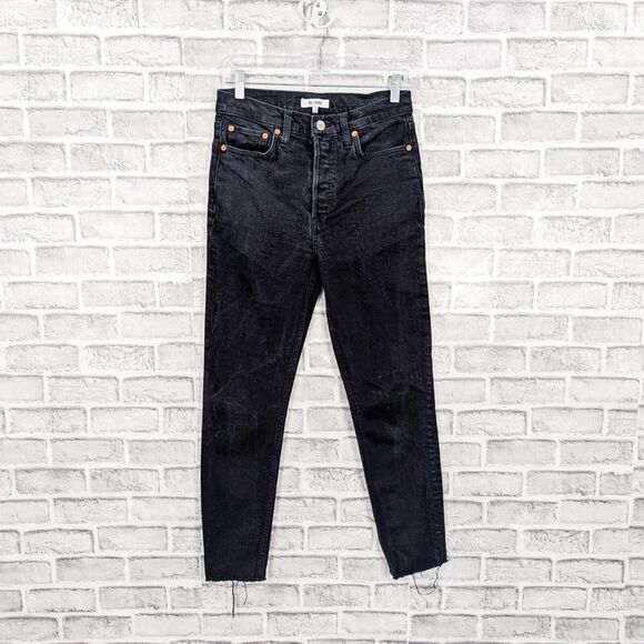 RE/DONE Women's High Rise Raw Ankle crop Denim Jeans washed black sz 27 - Picture 7 of 12